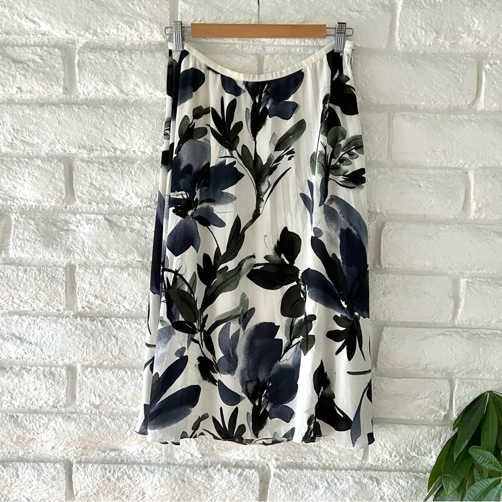 DKNY Black Blue White Floral A Line Skirt
